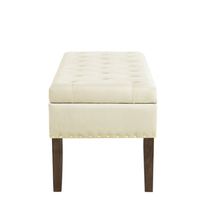 English Elm Tufted Velvet Storage Bench with Nail Head Trim Lift Top Lid for Bedroom Entryway Cream W2186P262477