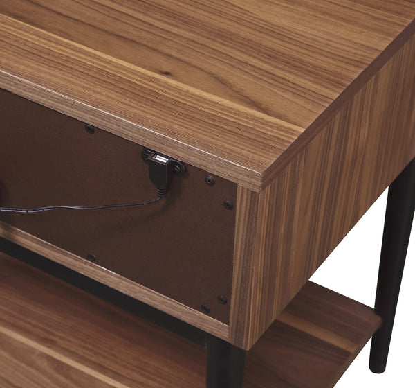 A.R.T. Furniture Bobby Berk Wenck Nightstand - Contemporary Walnut Finish With Unique V-cut Drawer & Open Shelf Design Brown, Black Material, Parawood Solids & Oak Veneer & Metal Plate 239143-1803