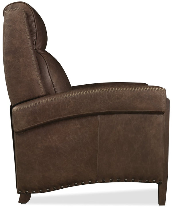 Hooker Furniture Whitton Aniline Leather Power Recliner With Usb, Nailhead Trim & Wood Arms For Classic Comfort RC854-PH-088