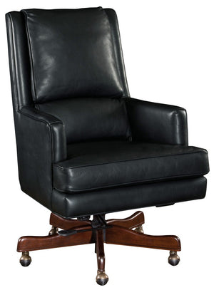 Hooker Furniture Wright Executive Swivel Tilt Chair In Aniline Top-Grain Leather With Dark Walnut Finish For Comfort Dark Gray EC387-099