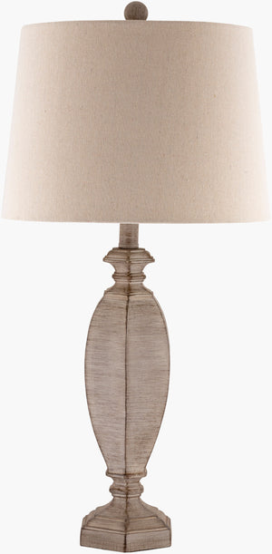 Surya Eburne 28" Accent Table Lamp - Elegant Resin Base With Linen Shade For Stylish Home Illumination Body, Gray,Finial, Gray,Harp, Metallic ,Brass,Cord, Translucent Resin,Linen,Polyester,Resin Ebu-001