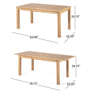 English Elm Outdoor Solid Acacia Expandable Patio Dining Table with Umbrella Hole Natural Grain 68892.00SNTS