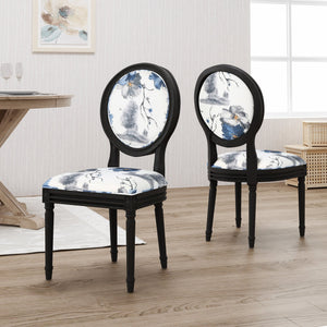 English Elm Christopher Knight Home® - ROUND Round Back Chair Set with French Country Fabric, Floral & Chevron Accents, Rubberwood Legs Blue+Multi 62529.00PRT