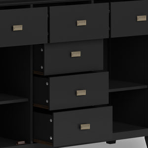 English Elm Artisan Solid Wood Sideboard Buffet: Elegant Black Finish, Ample Storage & Timeless Design For Home B136P158388