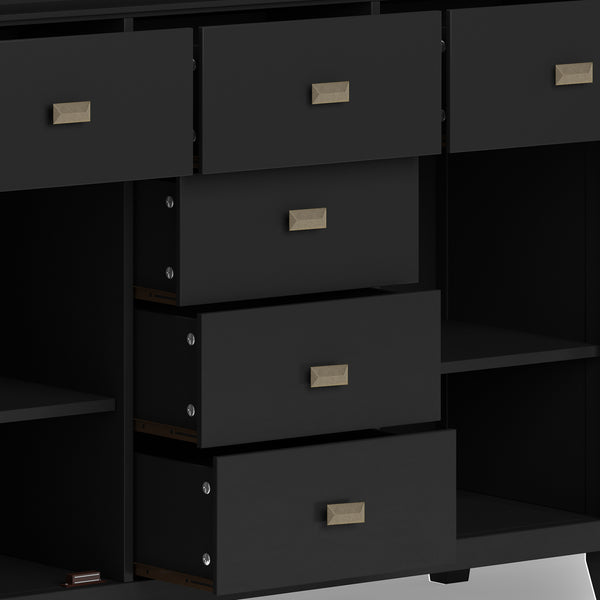 English Elm Artisan Solid Wood Sideboard Buffet: Elegant Black Finish, Ample Storage & Timeless Design For Home B136P158388