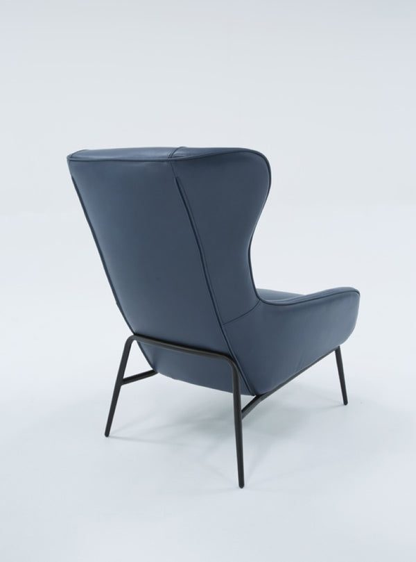 VIG Furniture Susan Blue Leatherette Lounge Chair — Mid-Century Wingback Design, High-Density Foam, Metal Legs, Easy Care VGBNEC-084-BLU