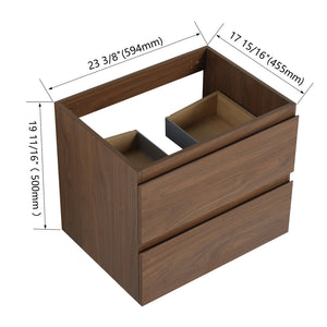 English Elm 24" Wood Grain Bathroom Vanity Cabinet with Soft-Close Drawers, Eco-Friendly Plywood, Water-Resistant Melamine Brown Oak W999P174701