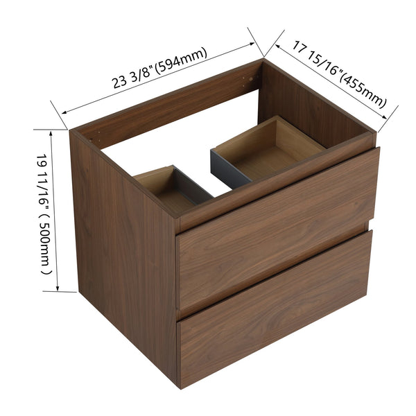English Elm 24" Wood Grain Bathroom Vanity Cabinet with Soft-Close Drawers, Eco-Friendly Plywood, Water-Resistant Melamine Brown Oak W999P174701