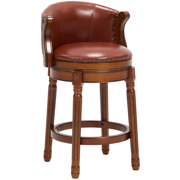 English Elm Cow Leather Swivel Barstool Solid Hardwood Frame Curved Back for Kitchen or Bar W2195P479943