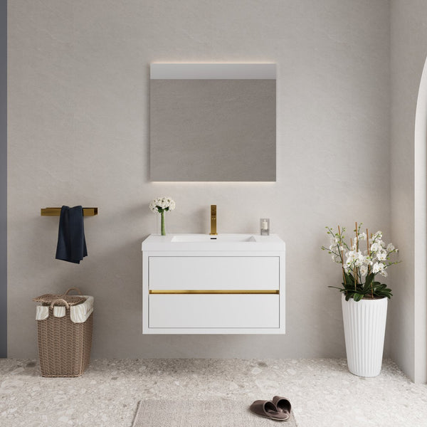 English Elm 36" Floating Bathroom Vanity Natural Oak Stone Resin Sink Soft Close Storage Cabinet W1573P211173