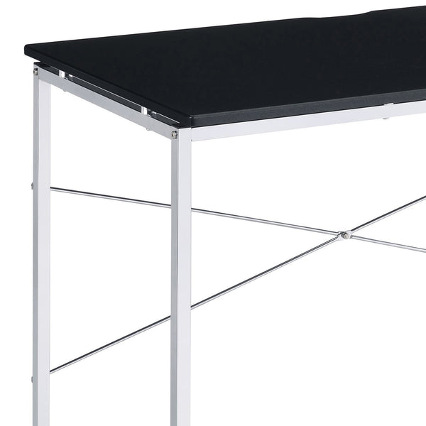 English Elm Black Vanity Desk with Chrome Frame and X-Shape Crossbar — Stylish Makeup Table, Durable MDF Surface B062P186421