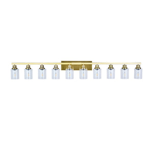 English Elm 10 Light Bathroom Vanity Fixture 65.4in Matte Metal 10-Light Wall Sconce with Clear Glass Shades for Mirror Gold W2312P374804