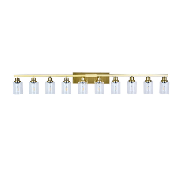 English Elm 10 Light Bathroom Vanity Fixture 65.4in Matte Metal 10-Light Wall Sconce with Clear Glass Shades for Mirror Gold W2312P374804