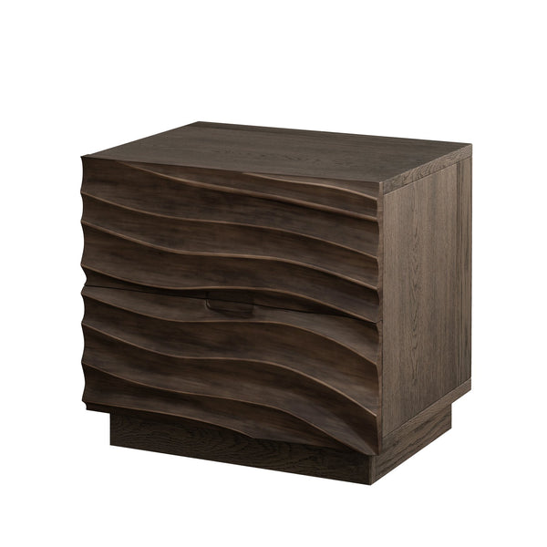 English Elm Farmhouse Nightstand Pine Wood Four Drawer Storage with Pull Out Tray Gourd Legs Brown W1716P390991