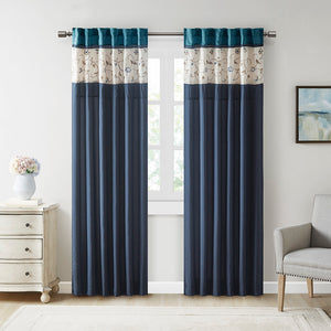 JLA Home Madison Park - Embroidered Curtain Panel with Timeless Floral Stitching, Lined Light-Filtering Drapery for Elegance Navy MP40-4209
