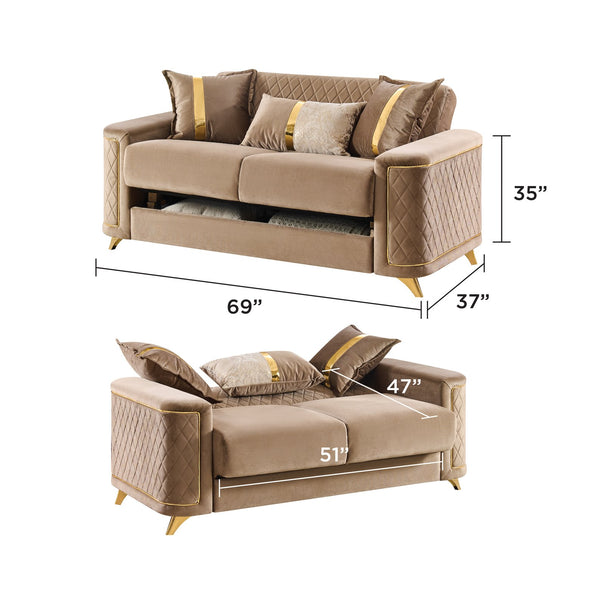 English Elm Lisa 3 Piece Living Room Sofa Set Copper Upholstery Birch Frame Gold Steel Legs B009S02226