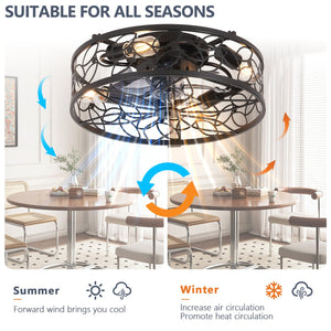 English Elm 18-inch Vintage Caged Ceiling Fan Light with Remote, Quiet DC Motor, Industrial Farmhouse Fixture Black W1340P246414