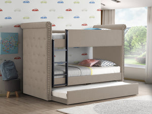 English Elm Romana Upholstered Twin Bunk Bed with Trundle Tufted Nailhead Trim Kids Guest Room B2726S00577
