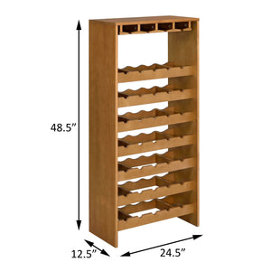English Elm Oak Seven Tier Freestanding Wine Rack with Stemware Hangers for 35 Bottles Storage B062P184585