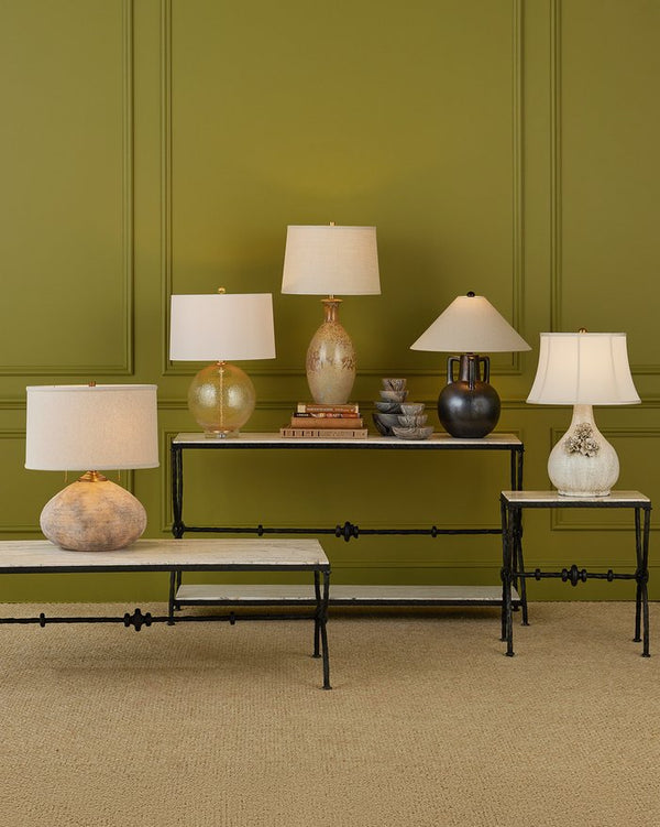 Currey & Company Zebulon Round Table Lamp - Stunning Orb-shaped Design With Gold Flecks & Crystal Base For Elegance Clear Glass ,Optic Crystal ,Meta 6000-1007-currey-company