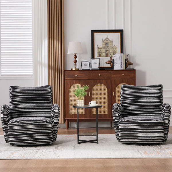 English Elm Modern Boucle 360° Swivel Leisure Chair with High‑Resilience Sponge, Supportive Curve, 550lb Capacity Black W395P355515