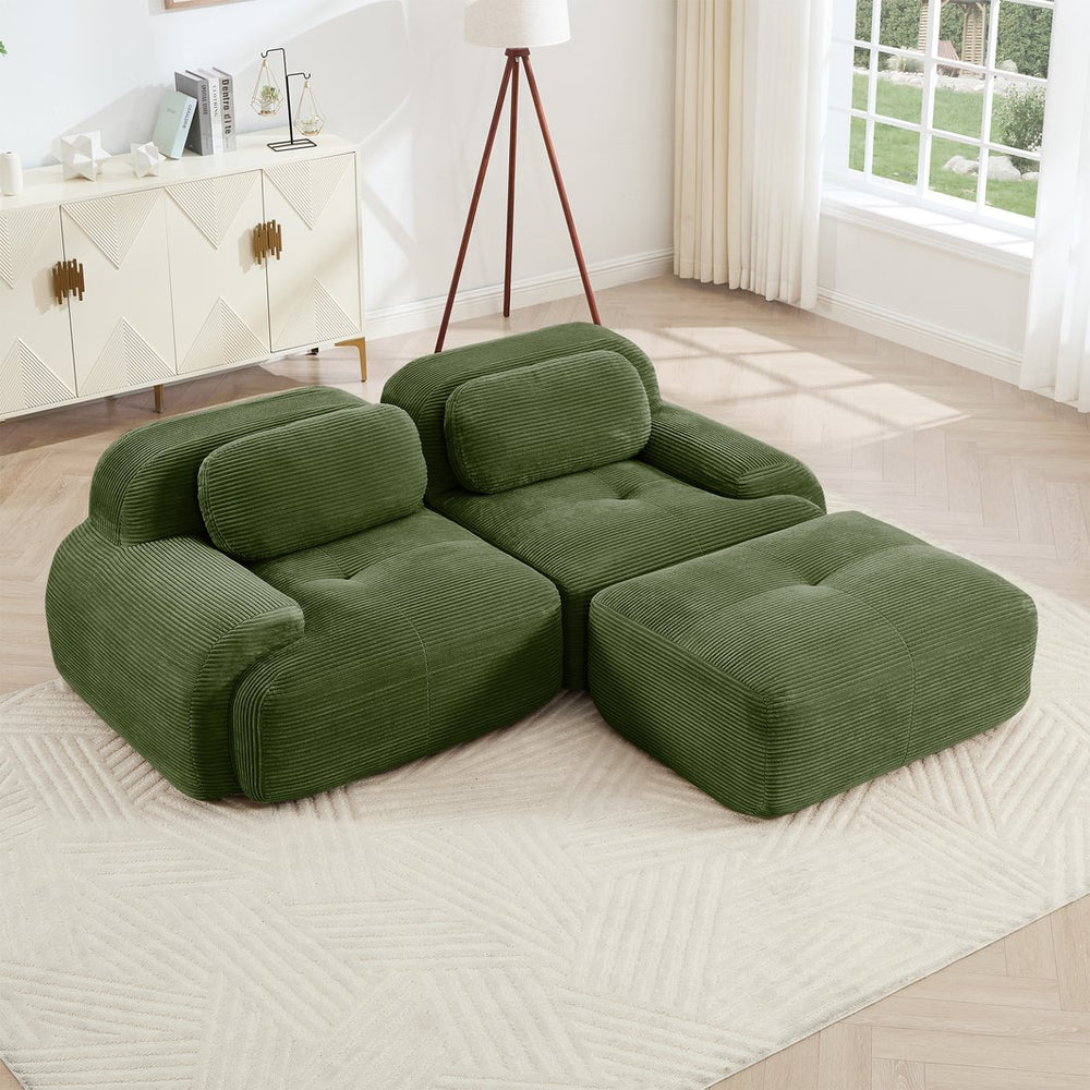 English Elm 82'' Modular L-shaped Sectional Sofa Corduroy Upholstery Curved Arms for Living Rooms Olive Green W714S01255