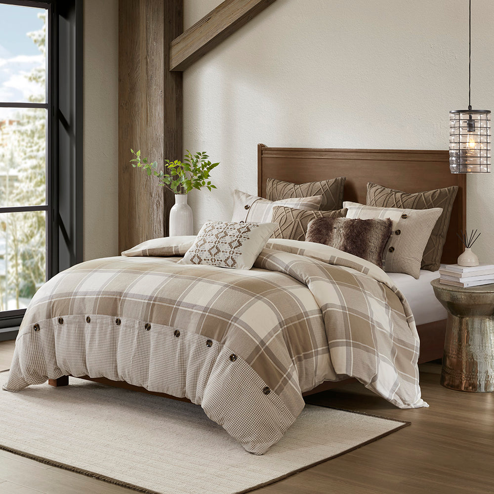JLA Home Madison Park Signature - Cotton Jacquard farmhouse comforter set with textured plaid, button detail and overfilled hypoallergenic insert 96 L x 92 W x 1.5H MPS10-544