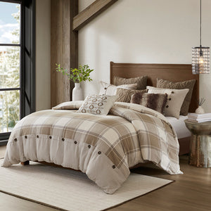 JLA Home Madison Park Signature - Cotton Jacquard farmhouse comforter set with textured plaid, button detail and overfilled hypoallergenic insert 96 L x 92 W x 1.5H MPS10-544