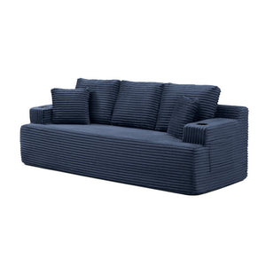 English Elm Boneless Floor Sofa Corduroy Upholstered 5 Seat Low Profile with Cup Holders for Living Room Blue W1117S00433