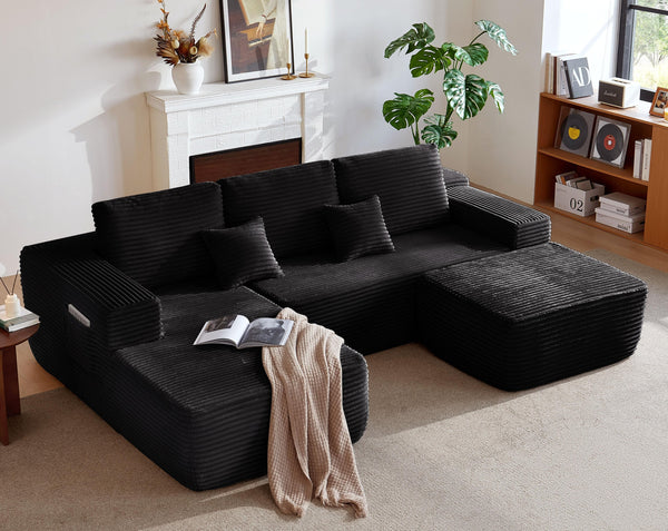 English Elm 104" Modular U-shape Sectional Plush Corduroy Deep Seat Sofa for Modern Living Spaces W3975S00035