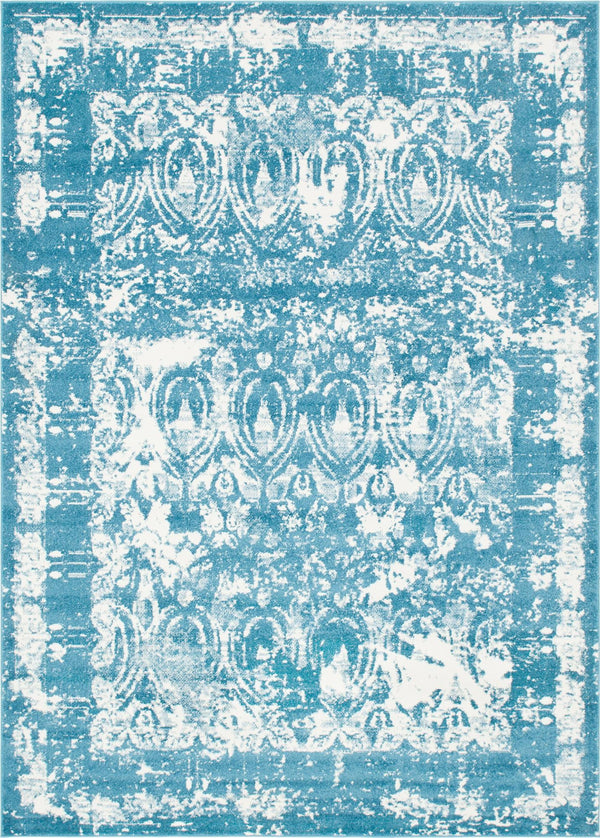 Unique Loom Rosso Vivaldi Machine Made Border Rug Blue, Ivory 9' 0" x 12' 2"