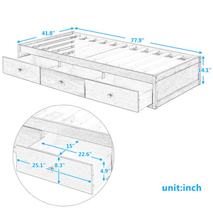 English Elm Twin Platform Storage Bed with 3 Under Frame Drawers Pine Wood Low Profile WF193634AAD