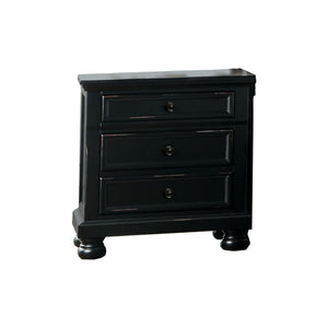 English Elm Transitional Black Wood Nightstand with Bun Legs and Three Drawer Hidden Storage B056P417105