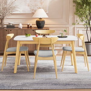 English Elm 5-piece Mid-century Rubberwood Dining Set with Upholstered Chairs for Kitchen or Room Beige+Natural,White Oak N759S003002B