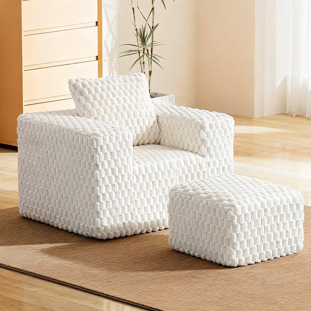 English Elm Boneless Corduroy Lounge Chair with Ottoman High Back Accent Pillow No Assembly White W5385P433282
