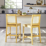 Solid Wood Counter Stool with Rattan Back Insert - Set of 2 Natural CATD7DNA Walker Edison