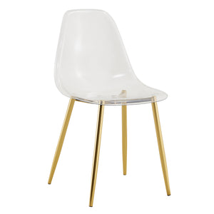 English Elm Modern transparent dining chair with gold metal legs — ergonomic PET seat, minimalist luxe, easy assembly W1512P389995