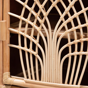 English Elm Modern Woven Rattan Bohemian Nightstand with Drawer and Open Shelf for Bedroom B2750P420375