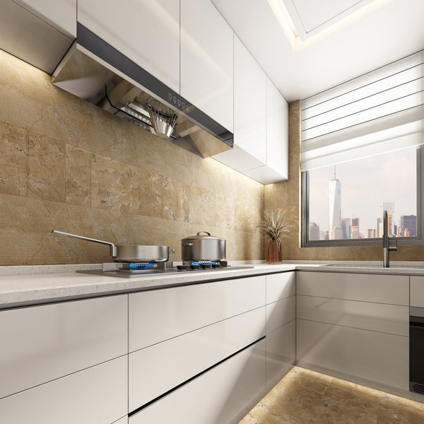 English Elm 12*24 Gold Beige Yellow Natural Marble Tiles - Fs Textured 3D Fluted Design For Elegant Walls W1696104352