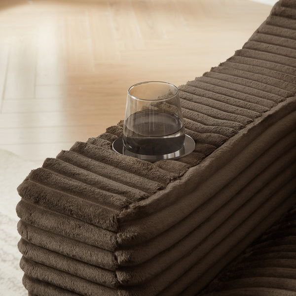 English Elm 47.24 Plush modern compression sofa with S-curve arms, cup holders, cotton lumbar pillow and deep seat comfort Brown W3396P373320