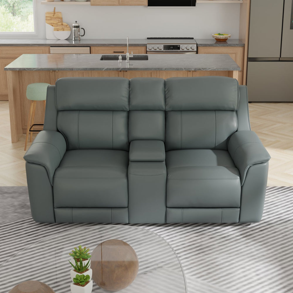 English Elm Oslo Dual Power Reclining Love Seat With Console – Luxurious Sapphire Comfort & Modern Design B339P411568