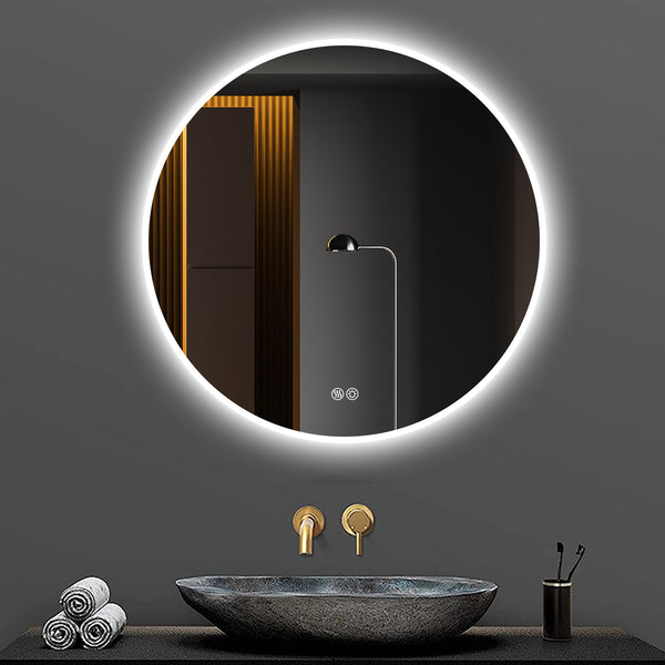 English Elm 32'' LED Round Mirror with Lights, Anti-Fog Touch Vanity, 3-Color Dimmable, Explosion-Proof Edge W2709P242511