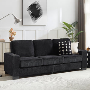 English Elm 83.86"Corduroy comfy sofa with resilient sponge & spring cushions, stylish modern 3-seater for living spaces Black W1359P215065