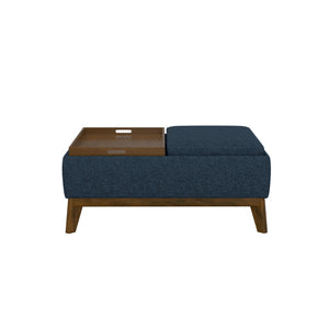 English Elm Wallace & Bay - Blue Reversible Tray Ottoman — Mid-Century Modern Navy Storm Accent, Engineered Wood, Easy Care, 38" B2709P212463