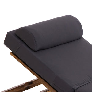 English Elm U_style Acacia Wood Outdoor Chaise Lounge with Retractable Tray and Padded Headrest Dark Gray WY000473AAE