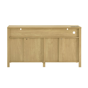 English Elm U_style 59 Inch Sideboard Buffet with Built in Power Outlets Open Cubbies Metal Accents Natural Wood N711P347407O