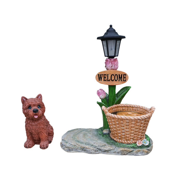 English Elm Labrador Solar Garden Statue with Led Glow and Built-in Succulent Planter Basin W5398P464248