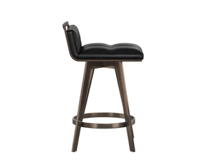 Sunpan ARIZONA Swivel Counter Stool - Art Deco Bravo Black Faux Leather with Antique Brass Legs, 360° Comfort 112550