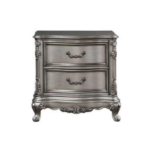 English Elm Wooden Two-Drawer Nightstand with Grooved Panels and Washed Finish — Transitional Bedroom Focal Point Antique Silver B016P256539