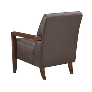 English Elm Modern Tufted Leather Accent Chair with Walnut Wood Frame, Upholstered Seat, Compact Stylish Design Dark Brown 28 L x 21 W x 25.75 H B011P271925